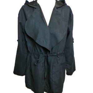 Women's Black Hooded Trench Jacket SMALL NWT Lightweight with Belted Sleeves